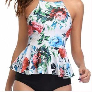 Halter neck peplum bathing suit